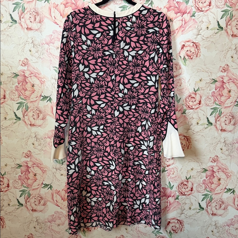 DOROTHEE SCHUMACHER Pink Black White Floral SILK Shift Dress size 2 - Picture 7 of 9